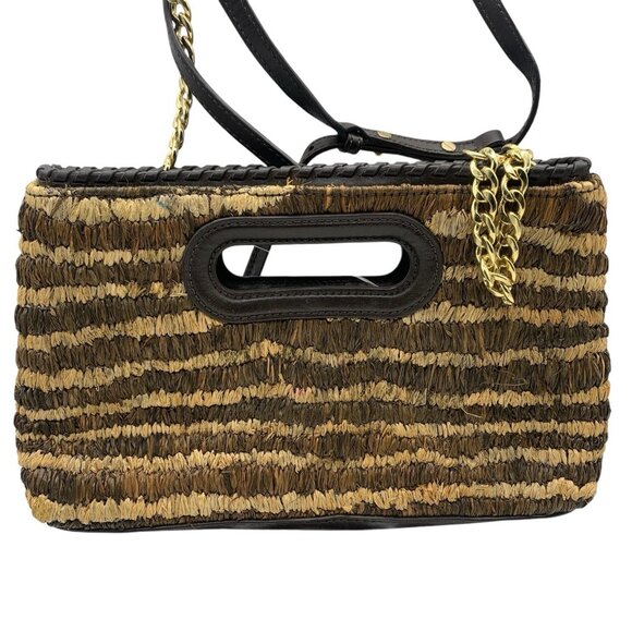 Michael Kors Straw Rosalie Leather Trim Small Crossbody Clutch Bag Purse - Picture 3 of 12